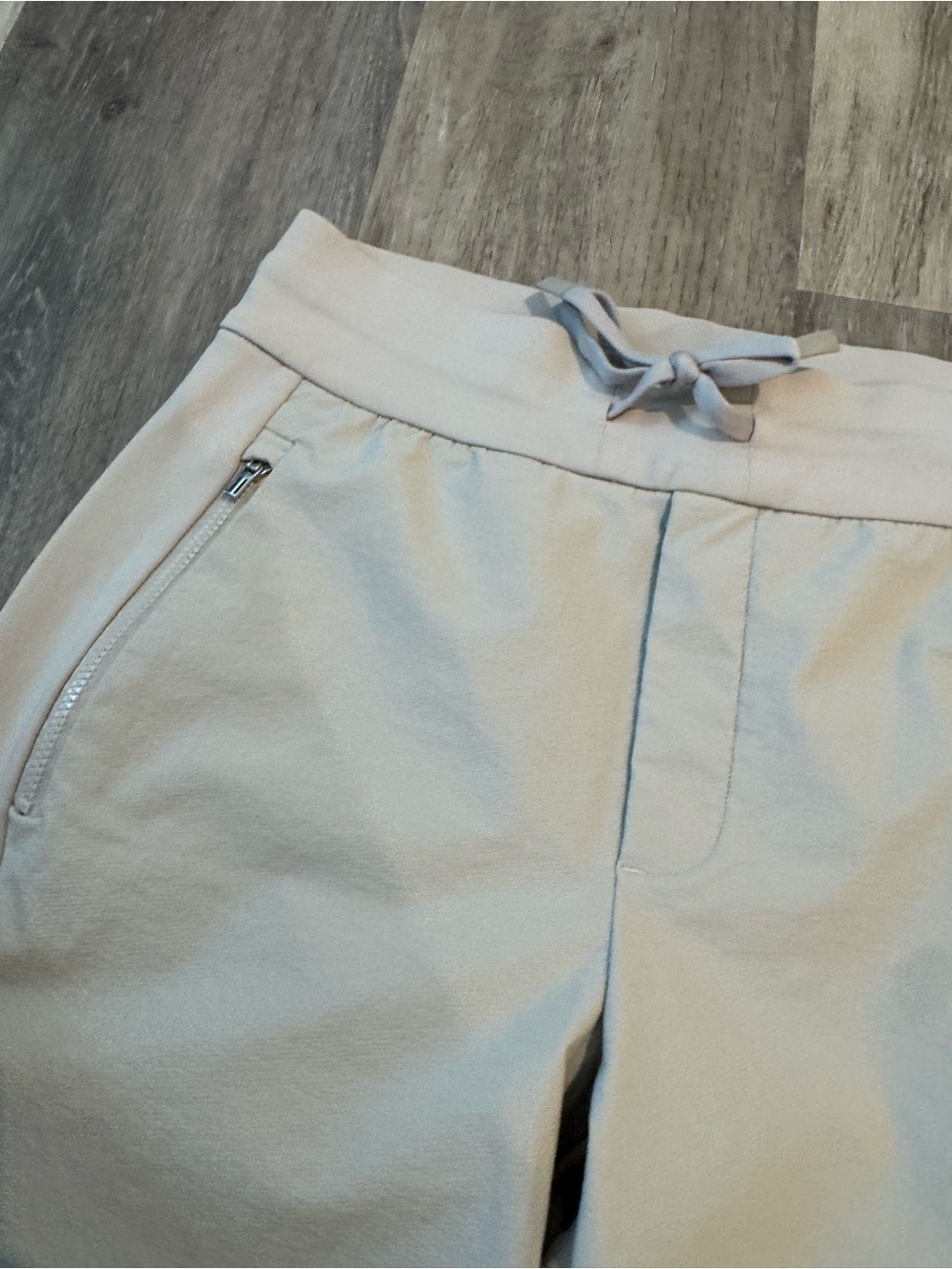Athleta Headlands Hybrid Trek Joggers in a light beige/abalone color. - Picture 3 of 11